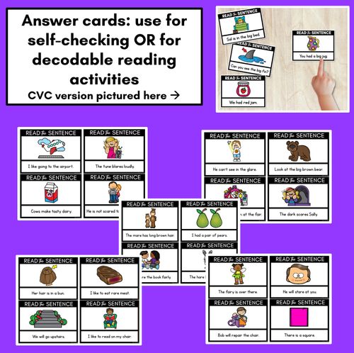 Resource preview 4 for R-Controlled Vowels AIR Phoneme Decodable Sentences - Read, Match & Write
