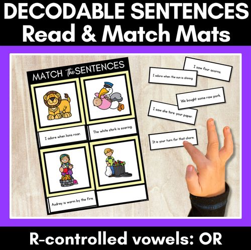 Resource preview 1 for R-Controlled Vowels OR Phoneme Decodable Sentence Mats - Read & Match