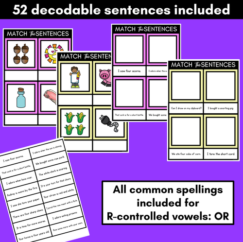 Resource preview 2 for R-Controlled Vowels OR Phoneme Decodable Sentence Mats - Read & Match