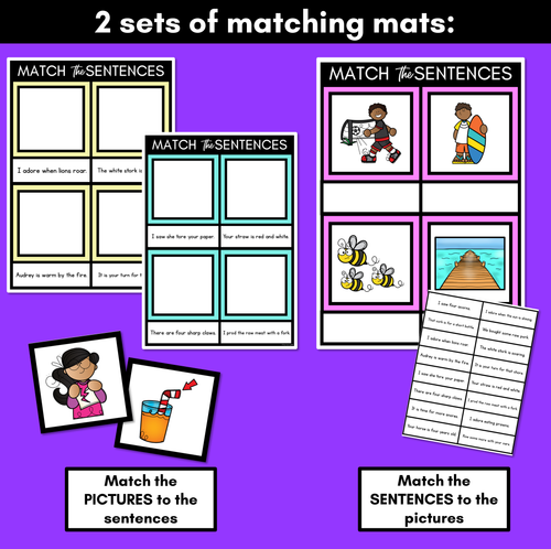 Resource preview 3 for R-Controlled Vowels OR Phoneme Decodable Sentence Mats - Read & Match