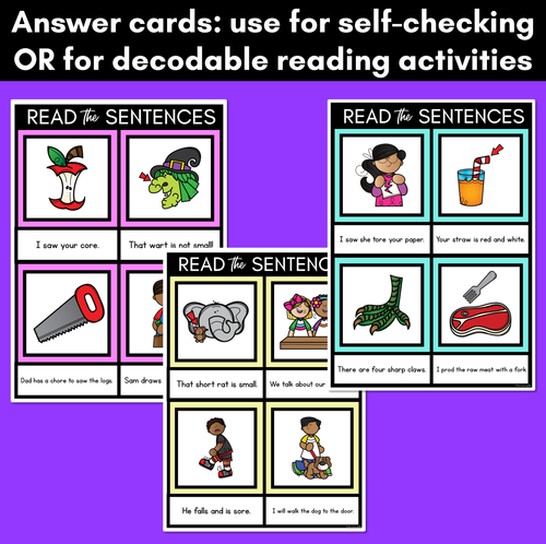 Resource preview 4 for R-Controlled Vowels OR Phoneme Decodable Sentence Mats - Read & Match