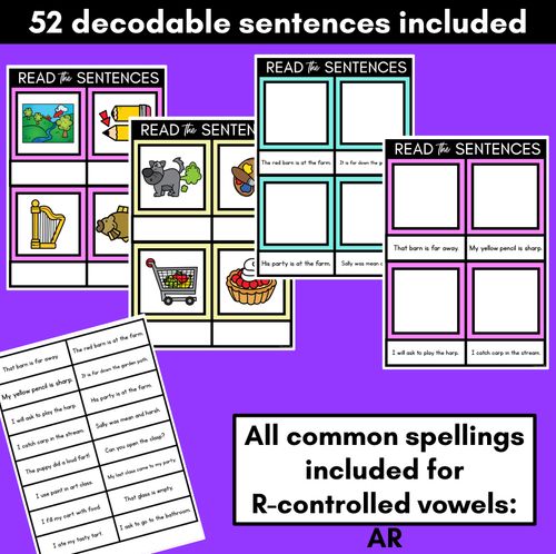 Resource preview 2 for R-Controlled Vowels AR Phoneme Decodable Sentence Mats - Read & Match
