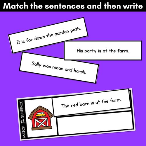 Resource preview 3 for R-Controlled Vowels AR Phoneme Decodable Sentences - Read, Match & Write