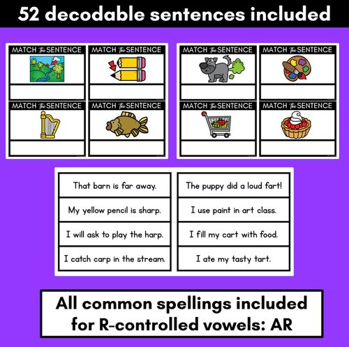 Resource preview 2 for R-Controlled Vowels AR Phoneme Decodable Sentences - Read & Match