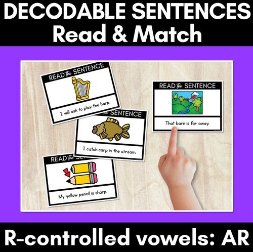 Resource preview 1 for R-Controlled Vowels AR Phoneme Decodable Sentences - Read & Match
