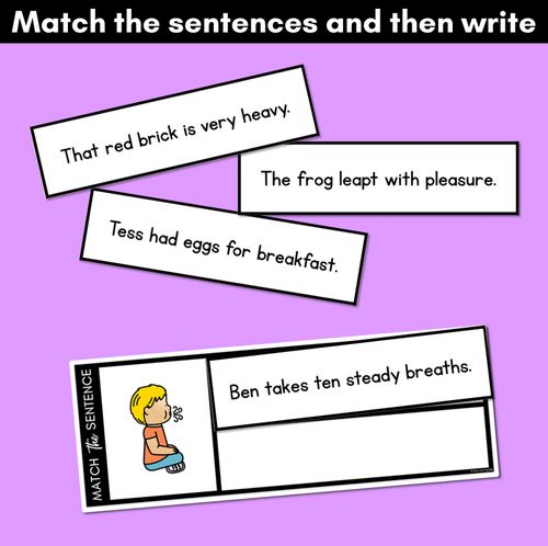 Resource preview 3 for Short E Phoneme Decodable Sentences - Read, Match & Write