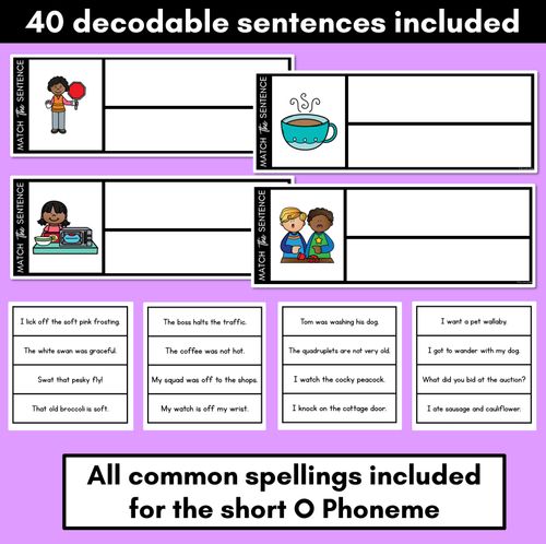 Resource preview 2 for Short O Phoneme Decodable Sentences - Read, Match & Write
