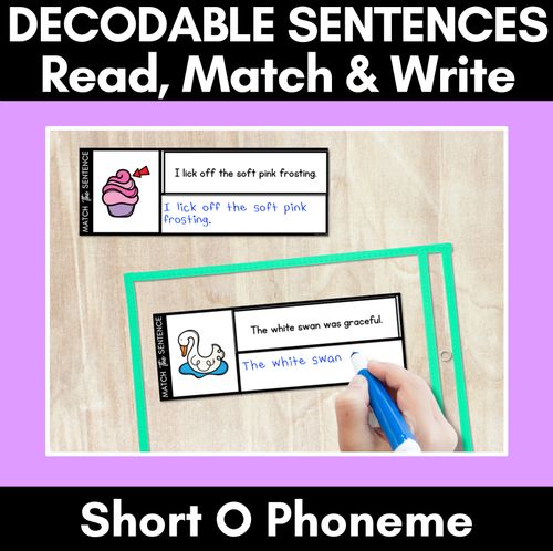 Resource preview 1 for Short O Phoneme Decodable Sentences - Read, Match & Write