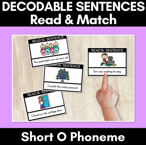 Resource preview 1 for Short O Phoneme Decodable Sentences - Read & Match