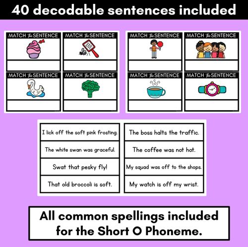 Resource preview 2 for Short O Phoneme Decodable Sentences - Read & Match