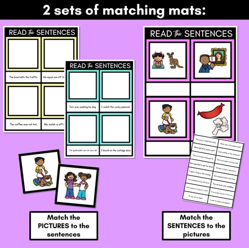 Resource preview 3 for Short O Phoneme Decodable Sentence Mats - Read & Match