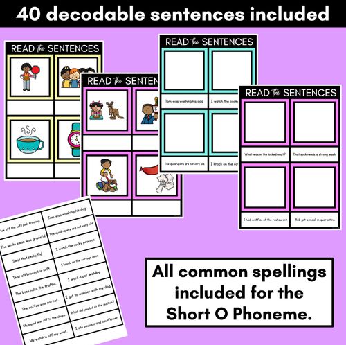 Resource preview 2 for Short O Phoneme Decodable Sentence Mats - Read & Match