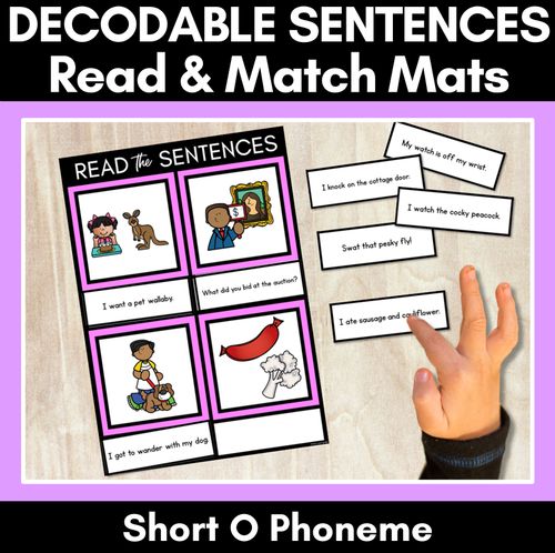 Resource preview 1 for Short O Phoneme Decodable Sentence Mats - Read & Match