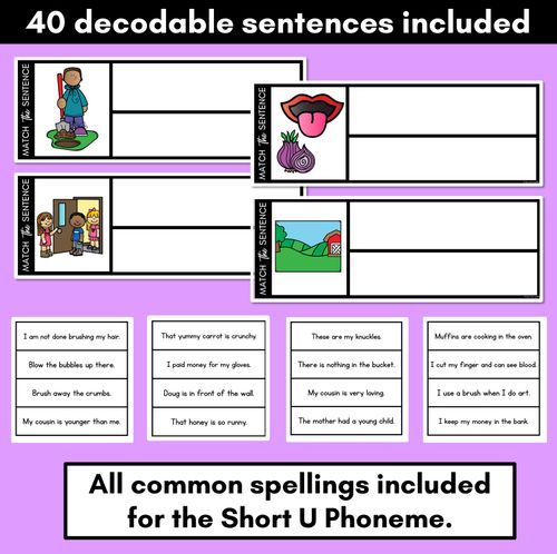 Resource preview 2 for Short U Phoneme Decodable Sentences - Read, Match & Write