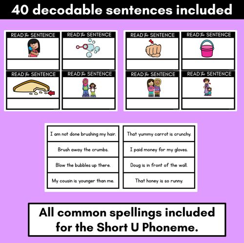 Resource preview 2 for Short U Phoneme Decodable Sentences - Read & Match