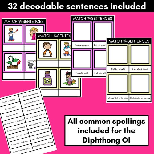 Resource preview 2 for OI Diphthong Decodable Sentence Mats - Read & Match