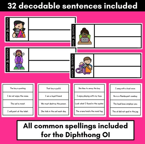 Resource preview 2 for OI Diphthong Decodable Sentences - Read, Match & Write