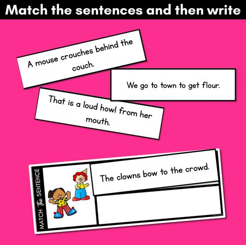 Resource preview 3 for OW Diphthong Decodable Sentences - Read, Match & Write