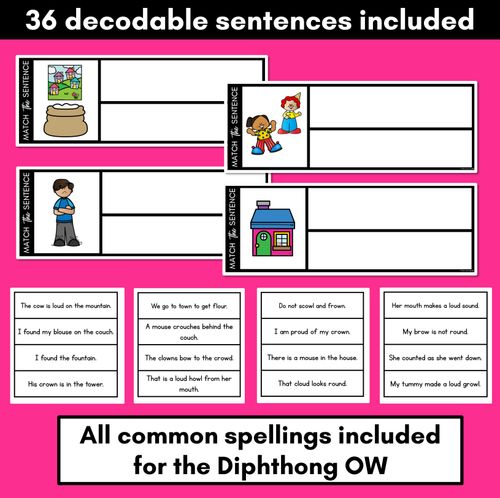 Resource preview 2 for OW Diphthong Decodable Sentences - Read, Match & Write