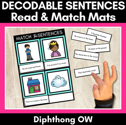 Resource preview 1 for OW Diphthong Decodable Sentence Mats - Read & Match
