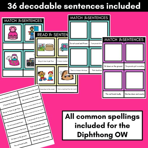 Resource preview 2 for OW Diphthong Decodable Sentence Mats - Read & Match