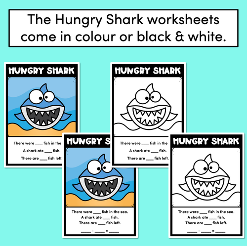Resource preview 4 for Hungry Shark - Subtraction Worksheets & Subtraction Mats