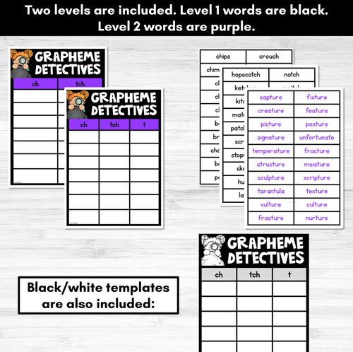 Resource preview 4 for  CH Sound Words Game - CH Phoneme Decodable Words Activity -  Grapheme Detectives