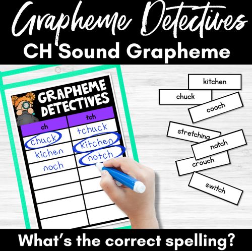 Resource preview 1 for  CH Sound Words Game - CH Phoneme Decodable Words Activity -  Grapheme Detectives