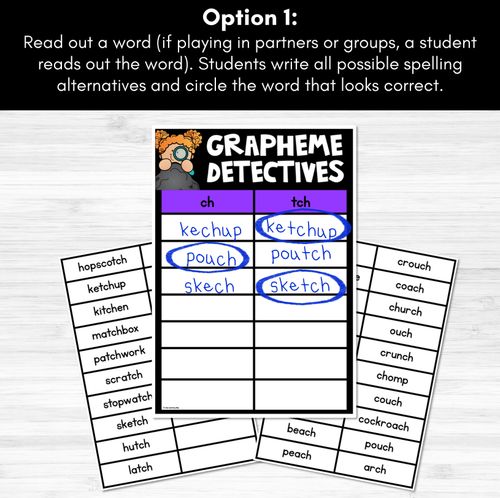 Resource preview 2 for  CH Sound Words Game - CH Phoneme Decodable Words Activity -  Grapheme Detectives