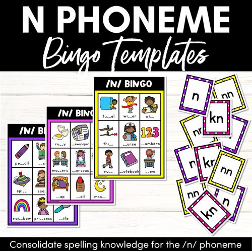Resource preview 1 for N SOUND BINGO - Ways to spell the /n/ phoneme