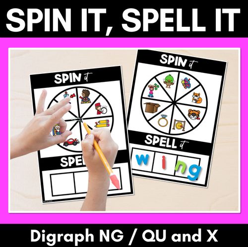 Resource preview 1 for SPIN IT SPELL IT DIGRAPH QU NG  and  WORDS - No Prep Phonics Activities