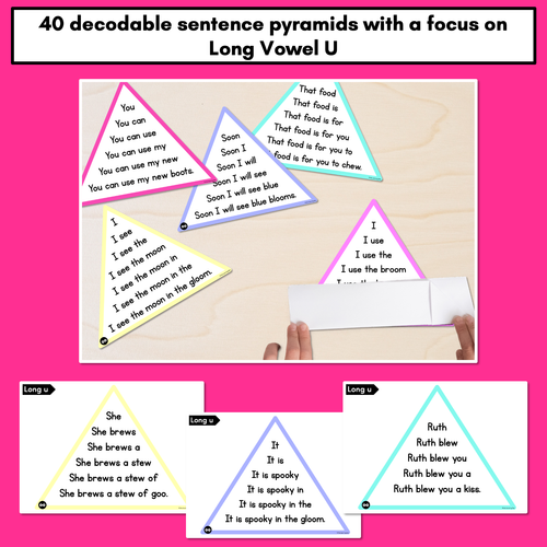 Resource preview 2 for LONG VOWEL U WORDS - Decodable Sentences Pyramids - Phonics Fluency