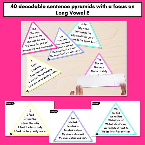 Resource preview 2 for LONG VOWEL E WORDS - Decodable Sentences Pyramids - Phonics Fluency