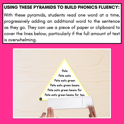 Resource preview 3 for LONG VOWEL E WORDS - Decodable Sentences Pyramids - Phonics Fluency