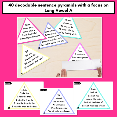 Resource preview 2 for LONG VOWEL A WORDS - Decodable Sentences Pyramids - Phonics Fluency