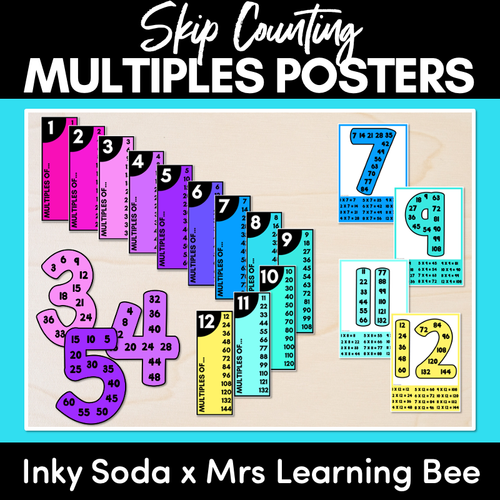 Resource preview 1 for MULTIPLES & SKIP COUNTING POSTERS - Inky Soda x Mrs Learning Bee