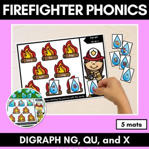 DIGRAPH NG, QU, X WORD GAMES - Firefighter Themed Phonics Activities