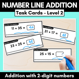 Number Line Addition Task Cards Level 2: 2-Digit Addition