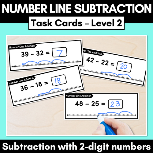 Resource preview 1 for Number Line Subtraction Task Cards Level 2: 2-Digit Subtraction