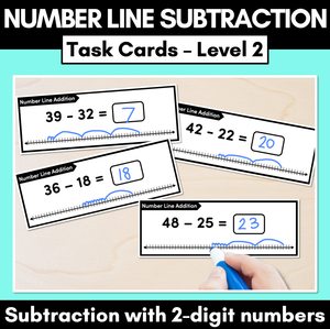 Number Line Subtraction Task Cards Level 2: 2-Digit Subtraction