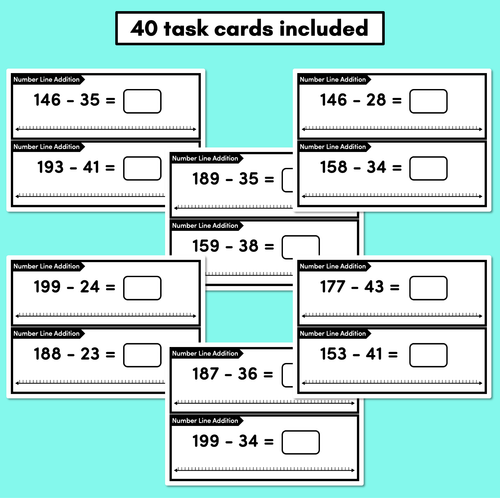 Resource preview 2 for Number Line Subtraction Task Cards Level 3: Subtracting 2-digit numbers from 3-digit numbers