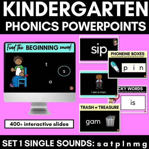 Resource preview 1 for Kindergarten Phonics PowerPoints Set 1 - s a t p i n m g