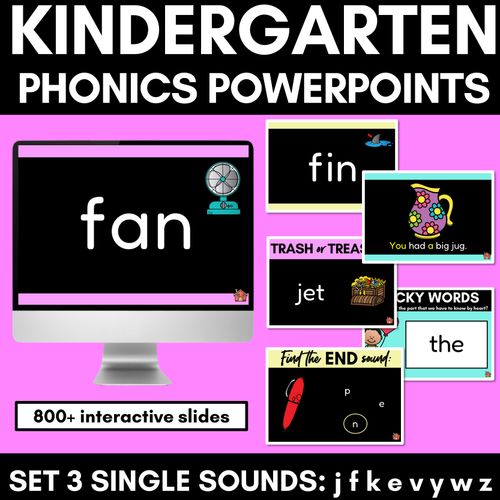 Resource preview 1 for Kindergarten Phonics PowerPoints Set 3- j n f k e v y z
