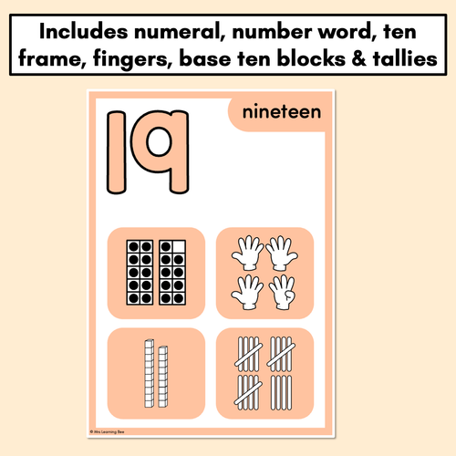 Resource preview 2 for NUMBER POSTERS with ten frames, base ten blocks, tallies & fingers - Neutral Classroom Decor