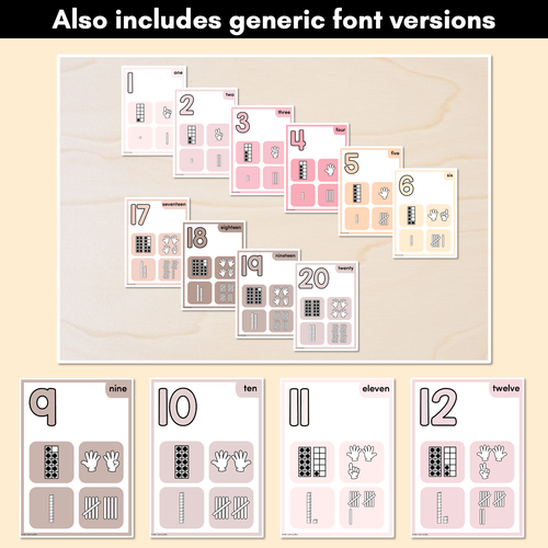 Resource preview 4 for NUMBER POSTERS with ten frames, base ten blocks, tallies & fingers - Neutral Classroom Decor