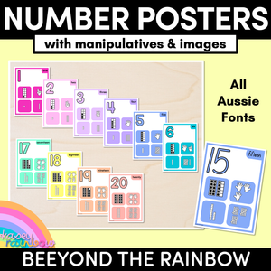 NUMBER POSTERS with ten frames, base ten blocks, tallies & fingers - The Kasey Rainbow Collection