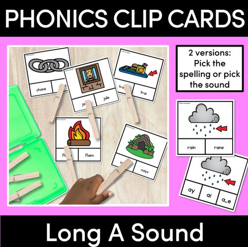Resource preview 1 for Long Vowel Sound A Clip Cards- Vowel Team Games
