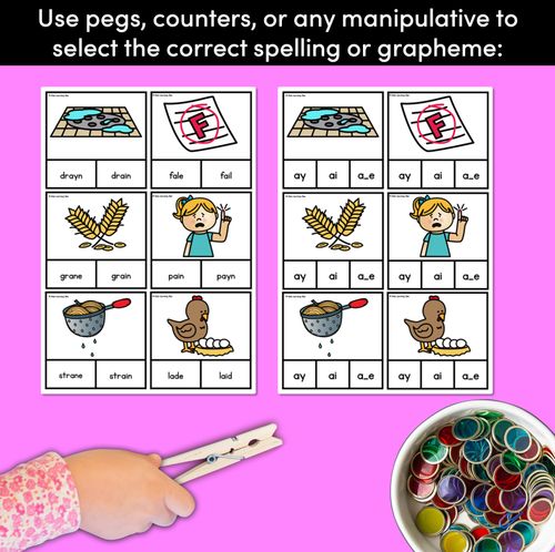 Resource preview 3 for Long Vowel Sound A Clip Cards- Vowel Team Games