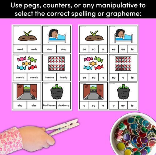 Resource preview 3 for Long Vowel Sound E Clip Cards- Vowel Team Games