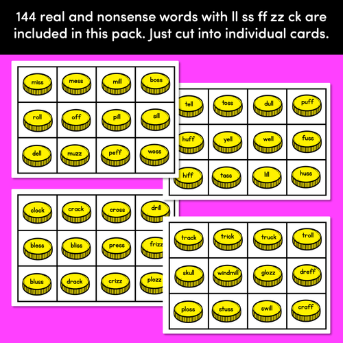 Resource preview 3 for Real and Nonsense Consonant Digraphs LL SS FF ZZ CK Words - Phonics Game - BURIED TREASURE